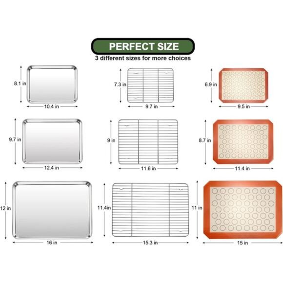 EWFEN Baking Set: Stainless Steel Sheet Pan with Cooling Rack & Silicone Mat - Picture 16 of 16